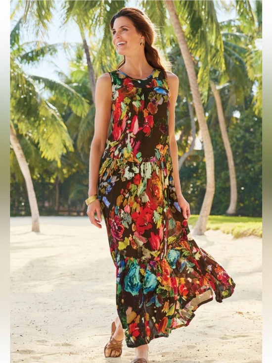 Soft Surroundings Dresses & Skirts - Soft Surroundings Rosalie Maxi Dress Brown Watercolor Floral Size M